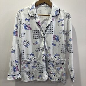 Hello Kitty Soft Fleece Pajama Top Shirt Ladies Blue Sz XL